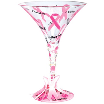 "Lolita" Pink Ribbon Martini Glass - Click Image to Close